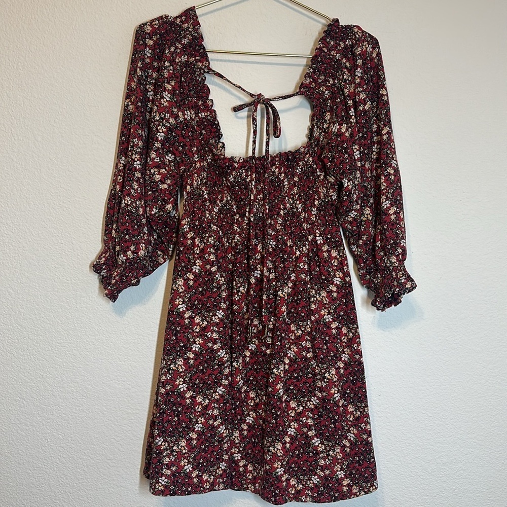 Free People Floral Print Smocked Dress with Puff Sleeves